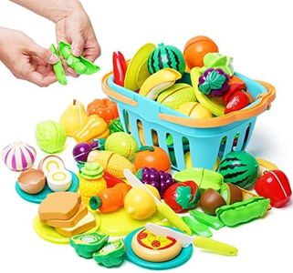 Frutas y Verduras Juguete para Cortar 75 Piezas, Comida de Juguete Cocinita, Accesorios Cocinita Infantil, Alimentos de Juguete, Educativos Regalos para Niños Niñas 3 Años