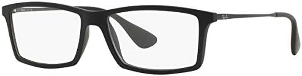 Ray-Ban RX7021 Mathew Rectangular Prescription Eyeglass Frames, Rubber Black/Demo Lens, 55 mm