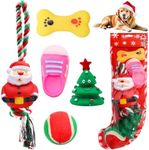 Auliand Christmas Stocking Dog Toys, 5Pcs Xmas Dog Toys Set with Santa Rope Toy, Squeaky Dogs Toy, Tennis Ball, Pet Supplies for Interactive Small & Medium Dogs Christmas Decorations