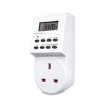 Defender 24 Hour Digital Timer Plug - Electric Switch Energy Saver Timer Standard Size - Digital Plug-in Timer Socket - 240v 3 Pin Plug with Programmable Time Controller + Random Mode