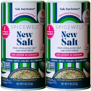 Spicewell - Himalayan Pink Salt Pouch - Boosted with 9 Real Veggies, Less Sodium Than Table Salt - Fine Ground - 9oz Shaker (2 pack)