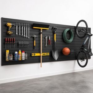 Ciweisah 8x4 FT Slat Wall Panels Garage Wall Organizer Tool Organizer Slat Board PVC Wall Panels Black Slatwall Garage Storage(Black, 8FTx4FT)