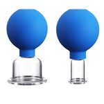 2 Pieces Glass Facial Cupping Set, Silicone Cupping Cups Vacuum Suction Cupping Cups for Face Skin Back Shoulder Muscle (Blue)