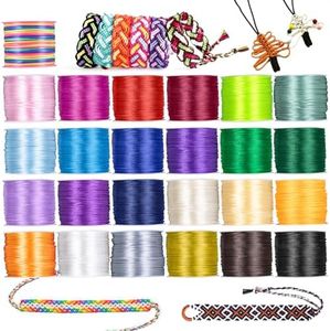 Nylon String for Bracelets, 25 Bright Color Shiny Nylon Cord, 1.5 mm Strong HTVRONT Satin Silk Cord for Kumihimo, Necklaces, Keychains Lanyards, Knotting, Beading, Macrame, Jewelry Making