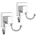 HOME SO Suction Cup Hooks for Shower, Bathroom, Kitchen, Glass Door, Mirror, Tile – Loofah, Towel, Bath Robe Removable Hook Holder – Prisma Collection, Stainless Steel Chrome (2-Pack)…