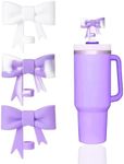 YAYAYOUNG 3 Pcs Classic Purple Bow Straw Covers Cap Toppers Compatible with Stanley 30&40 oz Tumbler Cups,Reusable Cute Silicone Straw Lids Protectors for 0.4 in/10mm Stanley Cups Straw Accessories