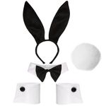 Feacole Bunny Costume Set - Rabbit Ears Headband, Bow Tie, Cuff and Tail Accessories Kit