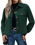 Zeagoo Crop Jackets for Women Corduroy Button Shirts Long Sleeve Shacket Light Cute Tops Vintage Clothes Green