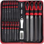 57Pcs Metal & Wood File Rasp Set,Grade T12 Forged Alloy Steel, Half-round/Round/Triangle/Flat 4pcs Large Tools, 14pcs Needle Files and a pair of Electric Files, a brush and 36pcs emery papers