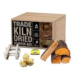 Trade Kiln Dried Starter Box-Premium Kiln Dried Hardwood Logs, Kindling, Eco Wood Wool Firelighters and Matches-Ready To Burn-Space Saving Recyclable Pack- (1 Pack)