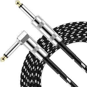 Guitar Lead 1m 3ft, Premium Braided Guitar Cable,Electric Guitar Bass AMP Cable 1/4 inch Jack Lead Right Angle to Straight Instrument Cable for Bass, Electric, Keyboard, Amp etc, Easy Plug-and-Play