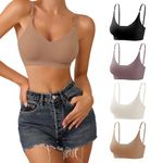 DEANGELMON V Neck Bralettes Padded Seamless Adjustable Straps Bra Everyday Basic Sleeping Bras (4P3,M)