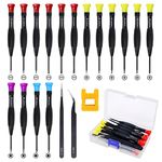 Screwdriver Set, FIXITOK 18Pcs Magnetic Small Screwdriver Kit with Flathead Phillips Pentalobe Torx Star Screwdrivers Tweezers in Different Size Color forEyeglass Phone Electronics Jewelry Watch