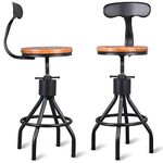 BOKKOLIK Set of 2 Industrial Bar Stools with Backrest 23-33inch Swivel Wooden Seat Kitchen Island Dining Chair Counter Stool Height Adjustable