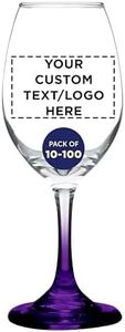DISCOUNT PROMOS Custom Rioja Wine Glasses with Stem 10 oz. Set of 10/50/100, Personalized Bulk Pack - Color Bottom, Perfect for Wedding, Party Favors, Birthday, Bridal Shower Gifts - Purple