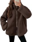 ANRABESS Womens Fleece Jacket Oversized Zip Up Sherpa Fuzzy Casual Coats Winter Fall Outerwear 2024 Clothes with Pockets, Deep Brown, Medium