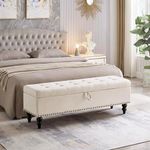 FOREMOST SOFA 59" Bed Bench Ottoman with Storage Bench Couch Sofa Bench pouffe 2 Seater Sofa Chesterfield for Living Room Beige Fabric (Beige)