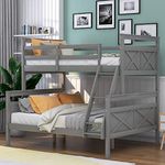 Lostcat Twin Over Full Bunk Bed,Solid Pinewood Bunkbed with Safety Guardrails and ladders for Kids/Teen/Adults,Can Be Separated Into Twin/Full Size Bed,No Box Spring Needed,Gray