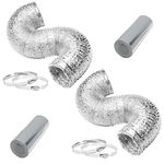 iPower GLDUCT4X8CX2 2-pack 4 Inch 8 Feet Non-Insulated Flex Air Aluminum Ducting Dryer Vent Hose for HVAC Ventilation, 4 Clamps included, white