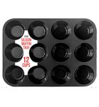 Zuvo Silicon Muffin Tray 12 Cups - Non Stick Black Baking Mold for Cupcakes and Brownies (23x31cm) - Perfect Baking Tray