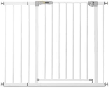 hauck Barriere de Securite Enfant Open N Stop KD avec Extension 21 cm (Largeur 96 à 101 cm), Sans Percage, Fermeture Facile, Ouverture Bilatèrale à 1 Main, Métal - Blanc