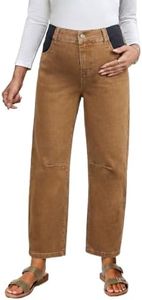 BLENCOT Womens Maternity Jeans Under The Belly Elastic Hight Waist Wide Leg Barrel Denim Pregnancy Pants for Women P2017 Chestnut L