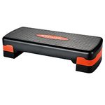 FirstFit Exercise Step Platform Aerobic Stepper Bench, Workout Deck with Adjustable Riser Height - (68cm x 28cm x 10cm/15cm, Red & Black)