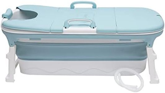 JUDEMII Portable Bathtub Adult Blue Folding Bathtub 138x60x50cm Baths for Bathrooms 6 Massage Rollers Bathtubs for Shower 110KG Load-Bearing with Lid Portable Bath tubs for Adults with Headrest