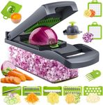 GIB cleaningtool Vegetable Chopper Mandoline Slicer Cutter Chopper And Grater 12 In 1 Interchangeable Blades With Colander Basket And Container, Grey