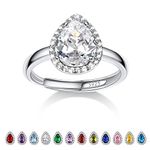 Bestyle 925 Sterling Silver Teardrop Cut Gemstone Cubic Zirconia Rings for Women, April White Diamond Rings, Statement and Promise Ring for Engagement/Wedding/Anniversary/Valentines Day