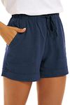 NEYOUQE Summer Womens Casual Cotton Drawstring Shorts Athletic Flowy Women's Loose fit Shorts Comfy Paper Bag Short high Waisted Beach Sweat Shorts Women Summer Drawstring Shorts Women Blue M