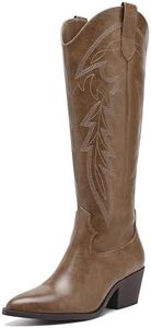 LISYIIZ Women's Cowgirl Boots Mid Calf Western Booties, Embroidered Cowboy Boots for Women, Ladies Pointed Toe Side Zipper Chunky Heel Fashion Boots, Brown, 10