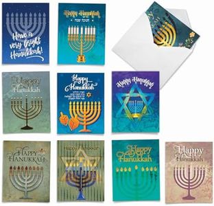 The Best Card Company - 10 Assorted Chanukah Notecards Bulk Box Set 4 x 5.12 Inch with Envelopes (10 Designs, 1 Each) Jewish Holiday Cards Hanukkah Lights AM6140HKG-B1x10