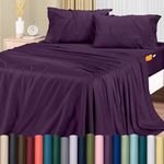 Utopia Bedding Queen Sheet Set – Soft Microfiber 4 Piece Hotel Luxury Bed Sheets with Deep Pockets - Embroidered Pillow Cases - Side Storage Pocket Fitted Sheet - Flat Sheet (Purple, Queen)