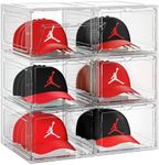 SCAVATA 6 Pack Hat Organizer Box, Stackable Clear Baseball Caps Holder Box Containers with Magnetic Door for Hats Snapback Cap Storag, Hat Rack Display Case, Holds 8 Hats Each (Clear)