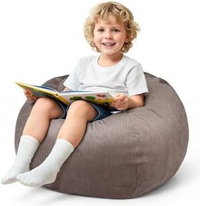 Stuffed Animal Storage Bean Bag Chair Cover Children's Bean Bag Cover Soft Toys Cuddly Toy Organiser for Plush Toys & Blankets for Teens & Adults, Corduroy, Zip, Coffee, 27 x 27 x 21.6 in