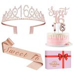 Sweet 16 Birthday Decorations for Girls Including Sweet 16 Cake Toppers, Crown/Tiara, Sash, Candles, Sweet 16 Party Decorations for Girls, Sweet 16th Birthday Gifts