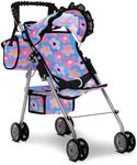 Baby Doll Stroller for Girls, Toddler Play Toy Doll Buggy Carriage, Foldable with Canopy, Storage Basket, Travel Diaper Bag, Blue