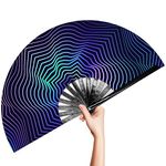 OMyTea Rave Clack Hand Fan for Men/Women - Large Chinese Japanese Bamboo Folding Handheld Fan - for EDM, Music Festival, Club, Event, Party, Dance, Performance, Decoration, Gift (Illusion Trippy)