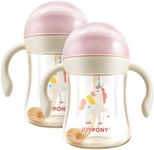 Joypony Sippy Cups for Toddlers 1-3, Spill Proof Weighted Straw Cup with Handle for Baby 6 Months + old, 2 Pack, Total 4 Silicone Straws, PPSU, BPA Free, 9 oz (Pink)