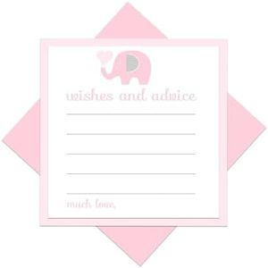 Elephant Wishes & Advice Cards Girls Baby Shower Pink & Grey 25pc.