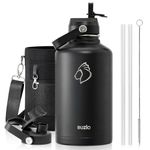 BUZIO 64oz Insulated Water Bottle, Stainless Steel Half Gallon Metal Jug (Cold for 48 Hrs) Triple Wall Large Leakproof Wide Mouth Drink Flask with Straw Lid Flex Cap for Gym Sports Hiking, Camping