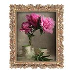 SIMON'S SHOP Picture Frames 8x10 Wall and Tabletop Photo Frame with Rose Flower and Buds Carvings, Vintage Home Decor (Walnut)