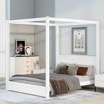 Canopy Bed Frame Queen Wood 4-Poste
