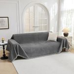 MYSKY HOME Sofa Covers 3 Seater Chenille Couch Cover for 3 Cushion Sectional Sofa L Shape, Non Slip Sofa Slipcovers Furniture Protector for Pet, 91" x 118", Dark Grey