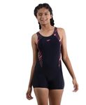 Speedo Girl's Endurance 10 High Chlorine Resistance UPF 40+ Sun Protection Hyperboom Splice Muscleback Legsuit Swimwear - True Navy & Electricpink