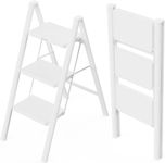 Delavala 3 Step Ladder, Folding Step Stool with Wide Pedals, Compact Stepping Stool for Kitchen, Sturdy Steel Ladders with Anti-Slip Feet, Household Office Portable - Supports up to 150 KG (White)