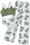 NECIOUS Girls Swimsuit Bikini Set, 3 Piece Girl Bathing Suits Tropical Floral Swimwear with Cover Up Pants Size 7-16, Green, 9-10 Years