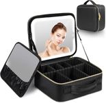 Tusmad Makeup Bag with LED Mirror Travel Makeup Case with Light up Mirror Large Cosmetic Case with 3 Color Lighted Portable Professional Makeup Artist Organizer Bag Dividers (Black Pouch with Mirror)