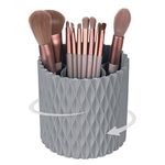 HSSPANFN Makeup Brush Holder Organizer -360° Rotating Multi-Functional Pen Holder for Desk,Multi-Purpose Desktop Stationary Organizer,Storage Cup for Lipsticks, Comb, Beauty Tool (Grey)